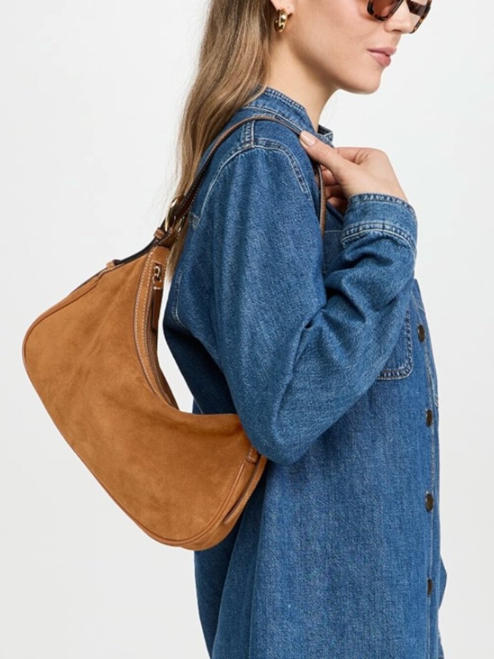 STAUD Pine Shoulder Bag, Tan Suede - Picture 3 of 10